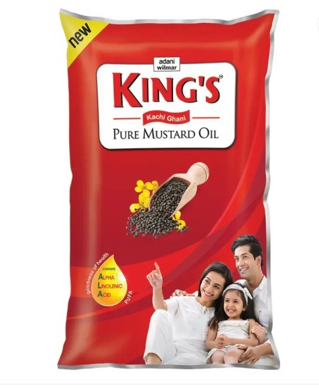 King's Kachi Ghani Pure Mustard Oil Pouch  (1 L)